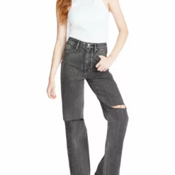Vigoss Billie 90's Womens High Rise Raw Hem Straight Leg Jeans