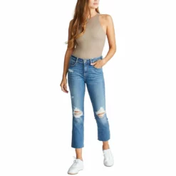 Vigoss Stevie Womens Destructed Cropped Straight Leg Jeans