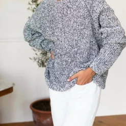 Emerson Fry Ryan Heavy Sweater in Marled Ivory/Navy - women