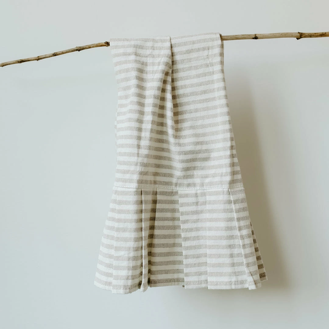 Sweet Water Decor Striped Tea Towel with Ruffle - Tan 4 Sweet Water Decor Striped Tea Towel with Ruffle - Tan - Image 2