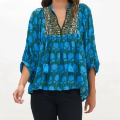 Oliphant 3/4 Sleeve Top in Blue Istanbul - women