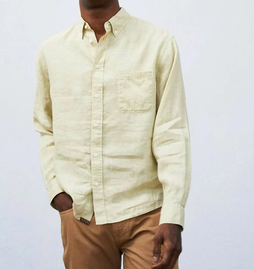 Billy Reid Tuscumbia Linen Shirt in Sea Grass - men 3 Billy Reid Tuscumbia Linen Shirt in Sea Grass - men