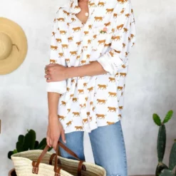 Emerson Fry Ryan Shirt in Ivory Cheetah Organic - women