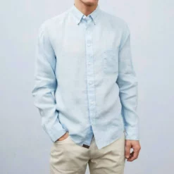 Billy Reid Tuscumbia Linen Shirt in Sky Blue - men