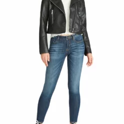 Vigoss Womens Faux Leather Cropped Motorcycle Jacket