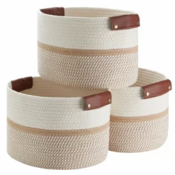 Ornavo Home 3 Pack Woven Cotton Rope Shelf Storage Basket with Leather Handles -Premium Sales 5d8f9e19dc3b47e9aabecfa4794d940f 2316694f 4db2 44d0 8e59 35e3913dbd5c 1080x