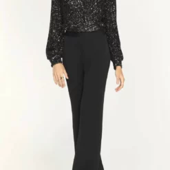 Greylin Eliza Open Back Sequin Top in Black - women