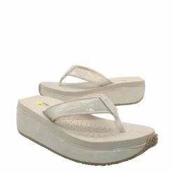Volatile Mini Croco Wedge Flip Flop In Off White - women
