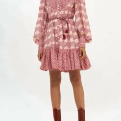 Oliphant High Neck Button Mini Dress in Petal Florence - women