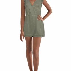 Pam & Gela Womens V-Neck Flutter Sleeves Romper