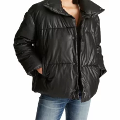 Vigoss Womens Faux Leather Winter Puffer Coat
