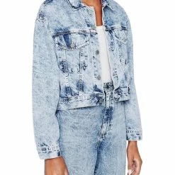 Adriano Goldschmied Womens Cropped Collared Denim Jacket
