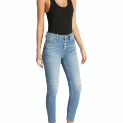 Vigoss Womens Destroyed High Rise Straight Leg Jeans