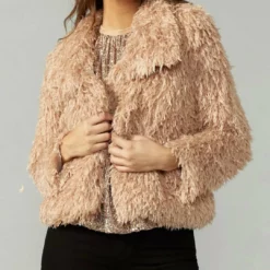 Greylin Pamela Faux Fur Feathery Jacket In Dusty Rose - women