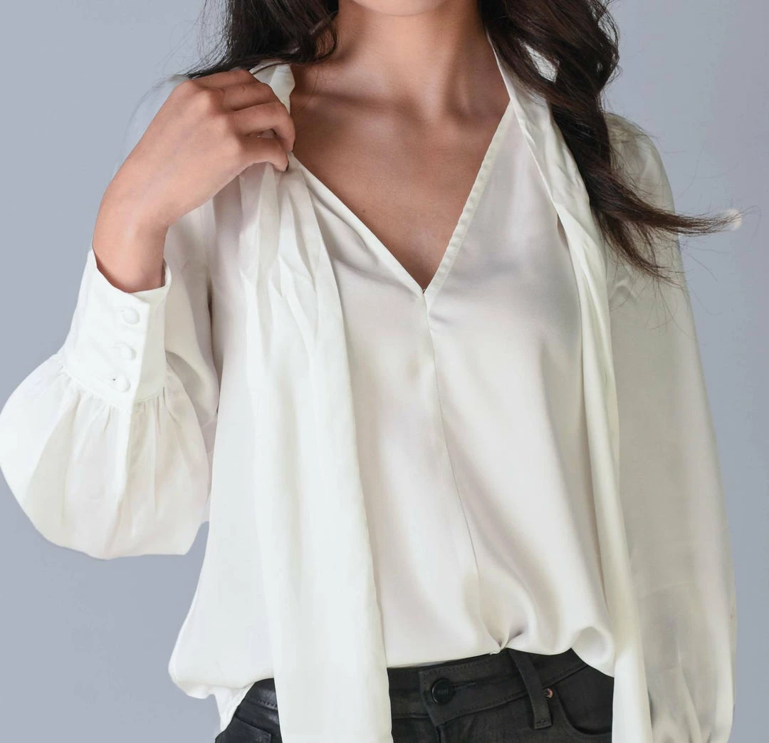 Greylin Edna Tie Neck Blouse in White - women 4 Greylin Edna Tie Neck Blouse in White - women - Image 2
