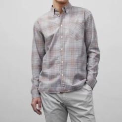 Billy Reid Tuscumbia Shirt in Grey/Tan - men