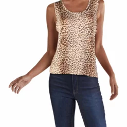 Carmen Marc Valvo Womens Leopard Print Scoop Neck Tank Top