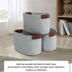 Ornavo Home 3 Pack Woven Cotton Rope Shelf Storage Basket with Leather Handles -Premium Sales a7b41ed3887f415699993d288cd5322f a66d3888 84f0 4cec b974 3fcf9fe25954 1080x