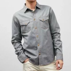 Billy Reid Shoals Denim Shirt in Grey Wash - men