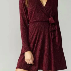 Greylin Patricia Crinkled Velvet Dress in Burgundy - women