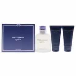 Light Blue by Dolce and Gabbana for Men - 3 Pc Gift Set 4.2oz EDT Spray, 1.6oz After Shave Balm, 1.6oz Shower Gel