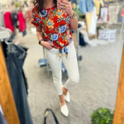 Gabby Isabella Bettye Tie Front Top in Red Floral - women