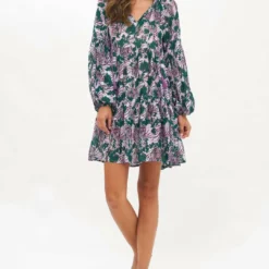 Oliphant Balloon Sleeve Short Dress in Lilac Eden - women