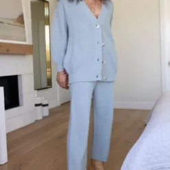 Greylin Vena Knit Pant in Light Blue - women