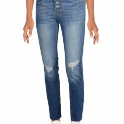 Vigoss Cooper Womens Ultra High Rise Destroyed Straight Leg Jeans