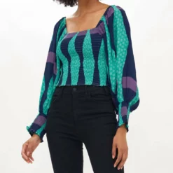 Oliphant 3/4 Sleeve Smocked Top in Eggplant Tarot - women