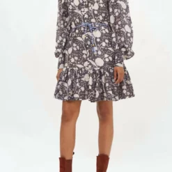 Oliphant High Neck Button Mini Dress in Mulberry Slate - women