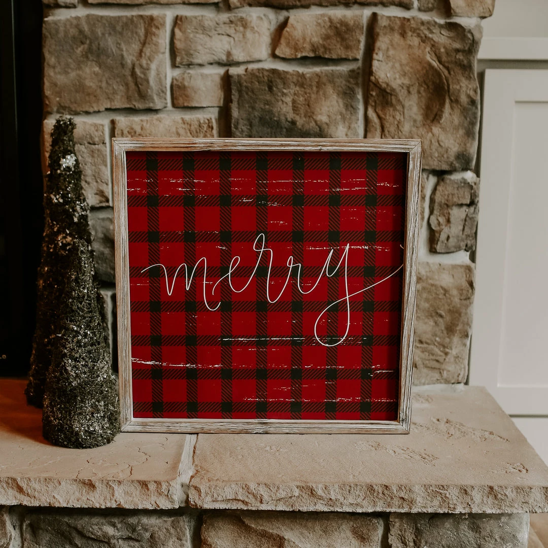 Sweet Water Decor Merry Plaid Wood Sign 18x18" 6 Sweet Water Decor Merry Plaid Wood Sign 18x18" - Image 4
