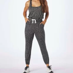 Glyder Leisure Jumpsuit in Black Tonal Leopard - women