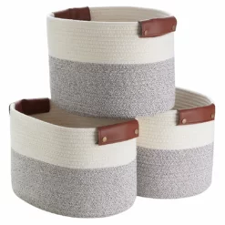 Ornavo Home 3 Pack Woven Cotton Rope Shelf Storage Basket with Leather Handles -Premium Sales d8d4ff1abfc444f0bfe5d7226c573556 ffe41fad e563 430a bb71 80b0b2d8290a 1080x