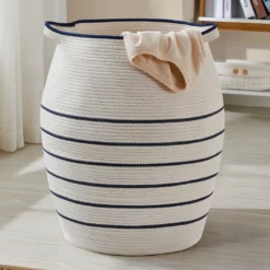 Ornavo Home Extra Large Woven Cotton Rope Tall 25" Height Laundry Hamper Basket with Handles