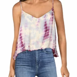 Angie Womens Tie-Dye V-Neck Crop Top
