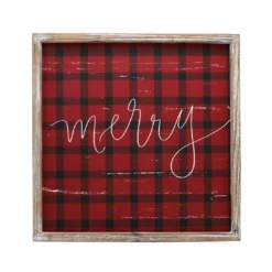 Sweet Water Decor Merry Plaid Wood Sign 18x18"