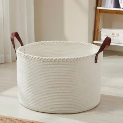 Ornavo Home Extra Large Round Cotton Rope Storage Basket Laundry Hamper with Leather Handles -Premium Sales f9e763e56c264150b74b4d5fa650a8fe a5103c35 1e19 463a 9fb6 d0e2693398c3 1080x