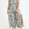 Angie Wideleg Jumpsuit Plus in Pale Blue Floral - women