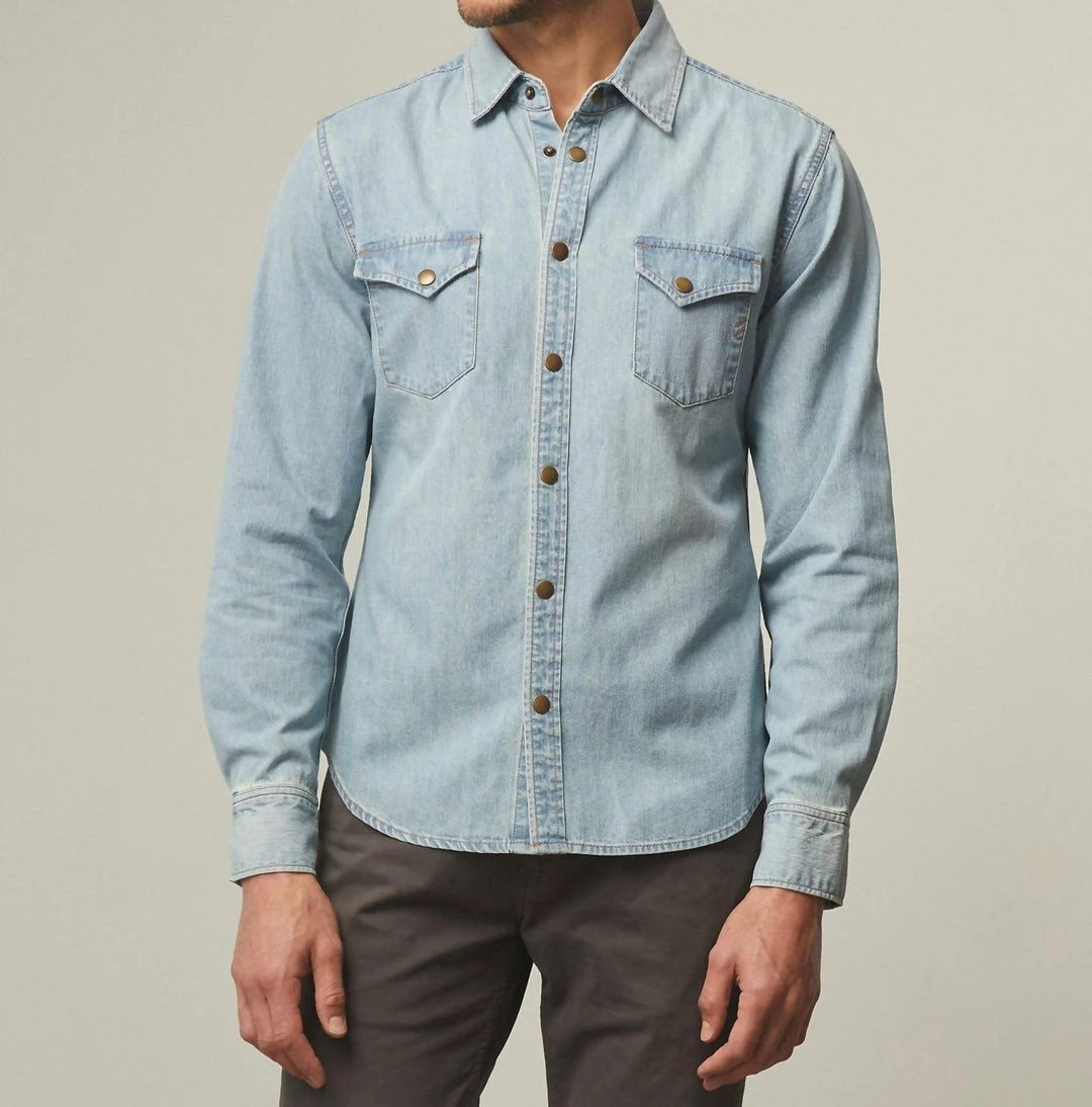 Billy Reid Shoals Denim Shirt in Denim - men 3 Billy Reid Shoals Denim Shirt in Denim - men